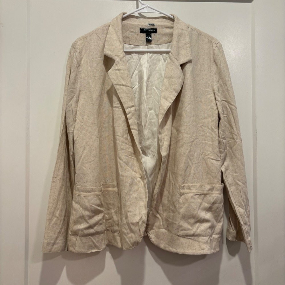Aqua Womens Oatmeal Beige Linen Blend Open Front Blazer Jacket Size Large